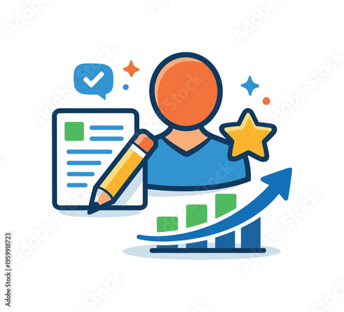 Professional blogging and personal branding concept focused on building authority and trust through valuable written content, a human profile icon paired with a small star element