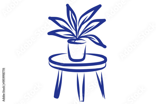 Potted Plant  Line Art Illustration. Abstract Ink Contour Drawn Artwork. Imperfect Brush Stroke Painted Pattern. Felt-tip Pen Outline Contour Drawn Card Invitation Poster Print	