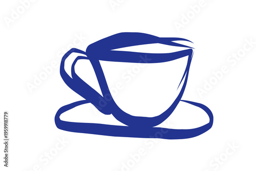 Cup  Line Art Illustration. Abstract Ink Mug Contour Drawn Artwork. Imperfect Brush Stroke Painted Pattern. Felt-tip Pen Outline Contour Drawn Card Invitation Poster Print