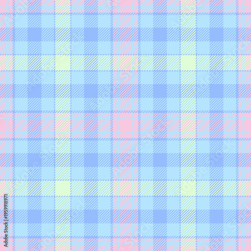 Tee check textile fabric, pure texture plaid pattern. Intense background vector seamless tartan in light and blue colors.