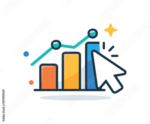 Digital user engagement and interaction tracking focused on understanding behavior and improving experience in modern applications, a cursor combined with a chart and a small star