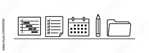 Project planning and structured workflow setup for organizing tasks, deadlines, and resources in a clear and manageable system, gantt chart board, checklist sheet, calendar page