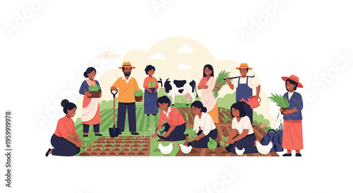 Diverse Indian & South Asian Farmers Community Collaborating in a Lush Agricultural Field