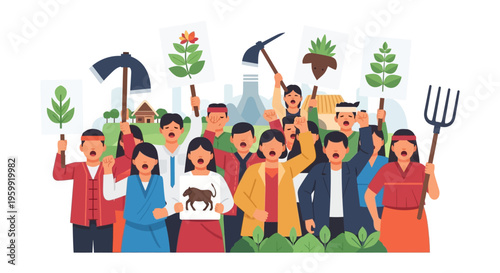 Farmers and Villagers Protest for Land Rights and Environmental Justice, Advocating for Sustainable Agriculture and Rural Livelihoods