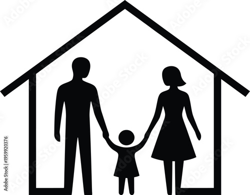 Family in house vector icon, home, real estate, mortgage, insurance, protection, property, security, safety, symbol