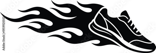 Running shoe with fire trail vector icon. sport, speed, race, athletics, marathon, footwear, exercise, fitness, fast