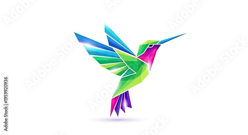 Geometric hummingbird illustration vibrant colors isolated on white background