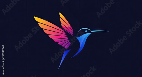 Hummingbird illustration vibrant colors vector design isolated on dark background