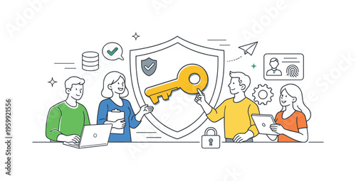 A fintech and data protection setting where organizations implement cryptographic key systems to verify identity and safeguard digital assets in a secure workflow, illustrated by a