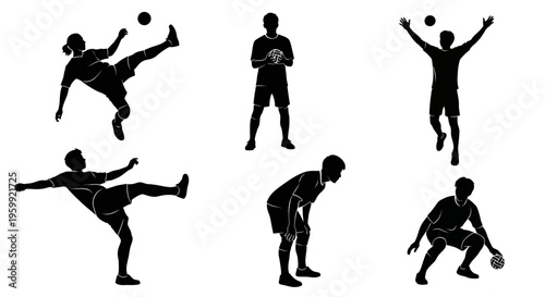 Soccer Players Silhouettes: Action Poses, Kicking, Juggling, Playing Sports
