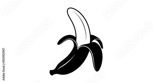 A partially peeled banana depicted in a striking black silhouette