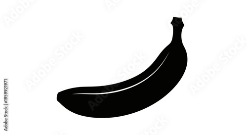 Simple black silhouette of a curved banana against a white background