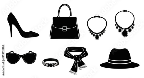 Elegant fashion accessories displayed as a striking black silhouette