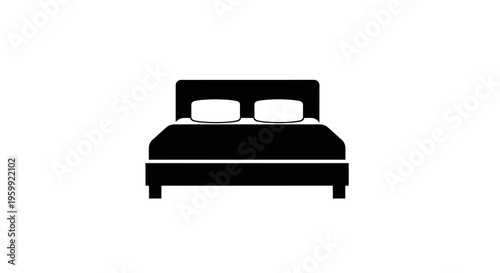 Simple black bed icon with pillows a minimalist silhouette