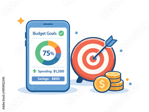 Monitoring personal budget goals through a mobile finance app in everyday digital lifestyle management, illustrating awareness and proactive adjustment of spending habits to