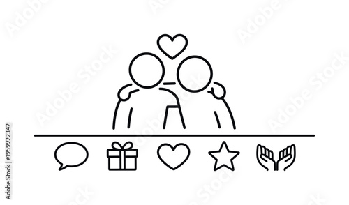 Social bonding and companionship representing shared experiences, communication, and emotional support between people in a balanced and positive relationship dynamic, two connected