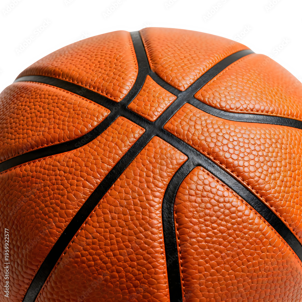 Fototapeta premium imager Basketball close up with orange pebbled leather texture, professional sports ball detail, athletic equipment for team competition and exercise isolated on White Background background