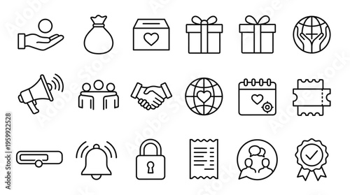 Set of 18 Charity and Donation Line Icons Vector