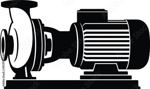 Industrial pump with electric motor and base black silhouette for mechanical application vector