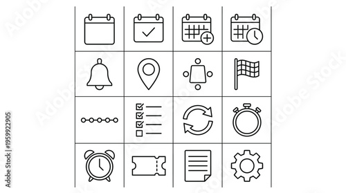 Set of 16 Outline Calendar and Time Management Vector Icons