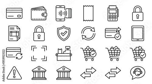 Set of 25 E-commerce and Payment Line Icons Vector