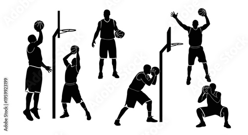 Basketball Player Silhouettes: Action Poses for Sports Graphics and Design