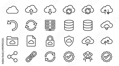 Set of 25 Cloud Computing Line Icons Vector