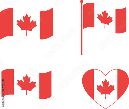 Canadian flag icons and symbols in various designs and shapes