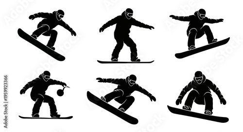 Snowboarder Silhouettes: Action Poses Collection