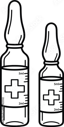 Graduated medical ampoules with cross symbol and measurement scales for precise liquid dosage and pharmaceutical use