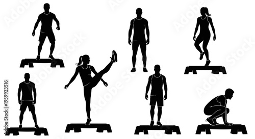 Fitness Silhouettes: People Exercising with Aerobic Step Platforms