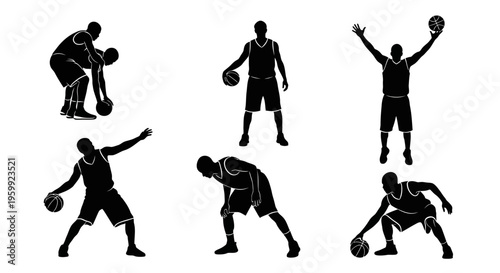 Basketball Player Silhouettes: Dynamic Actions and Poses Collection