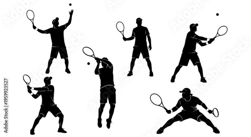 Tennis Player Silhouette Collection: Serving, Swinging, and Posing