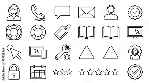 Set of 24 Outline Customer Service and Support Vector Icons