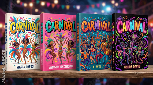 Vibrant Carnival Book Covers Displayed.