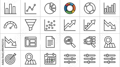 Set of 24 Outline Business Data Analytics Icons Vector