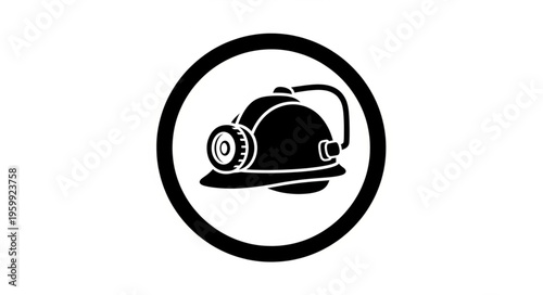 Iconic Miners Helmet Symbol in Bold Black and White.