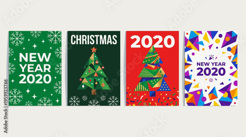Colorful Christmas and New Year 2020 posters.