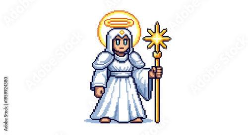 Pixel Art Angel Character Holding a Star Staff.