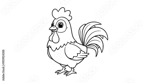 Cute Rooster Coloring Page for Kids Simple Cartoon Farm Animal Outline Vector Illustration