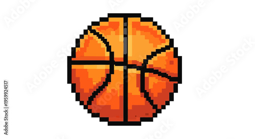 Pixel Art Basketball Icon for Digital Games.