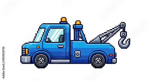 Pixel Art Blue Tow Truck Illustration.
