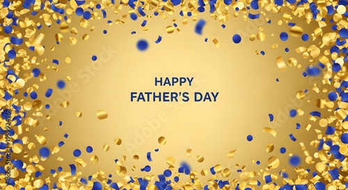 Happy Fathers Day celebration with gold and blue confetti