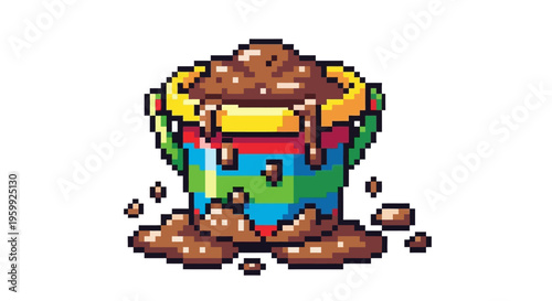 Pixel Art Bucket Filled With Mud and Dirt.