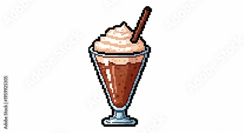 Pixel Art Chocolate Drink with Whipped Cream.