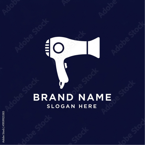 Hair dryer logo design featuring a minimalist, modern aesthetic for a beauty brand.