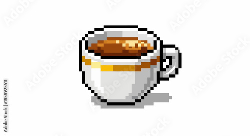 Pixel Art Coffee Cup with Hot Beverage.