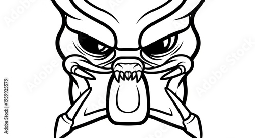 Angry Monster Face Closeup Illustration.