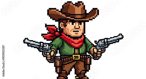 Pixel Art Cowboy Character with Two Guns.