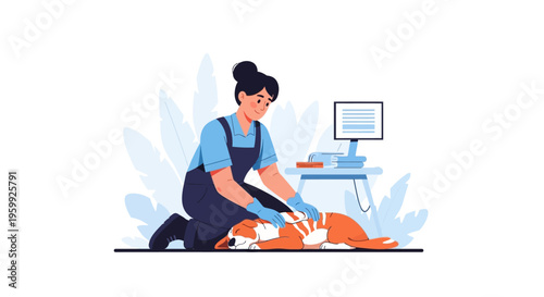 Veterinarian tending to injured dog with care and expertise.